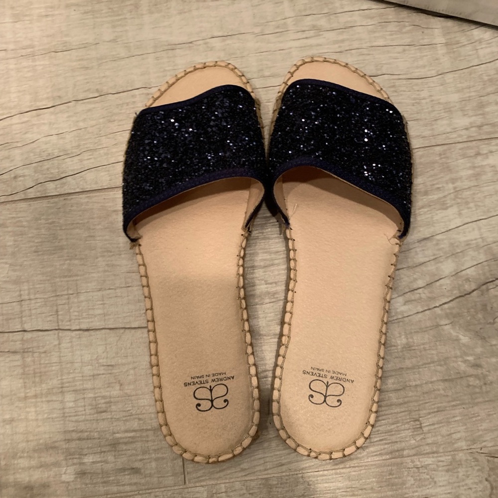 Andrew Steve’s Navy Blue Glitter Slides
